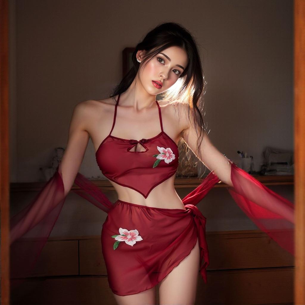 Sexy underwear new Guochao antique sexy perspective belly pocket summer pure passion light yarn Hanfu temptation suit