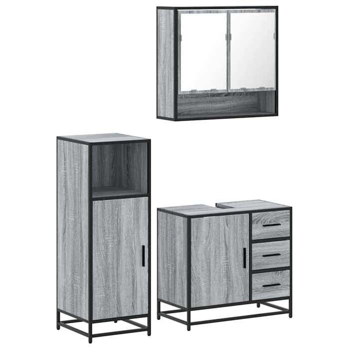 VidaXL Ensemble de meubles de salle de bain 3 pcs Sonoma gris, armoire de salle de bain, placard de salle de bain, meuble de 3300988