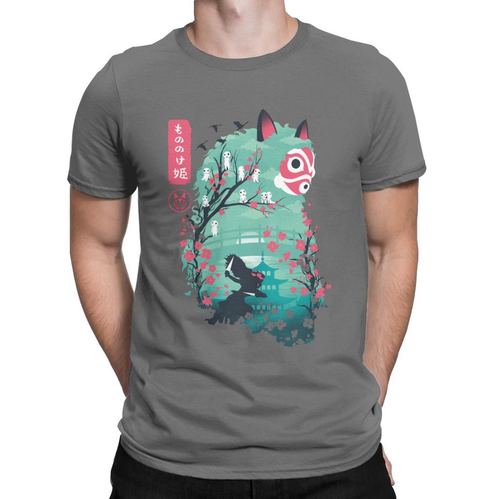 Men S Japanese Ukiyo E Princess Mononoke Classic T Shirt Ghibli Cotton Clothing Novelty Short Sleeve