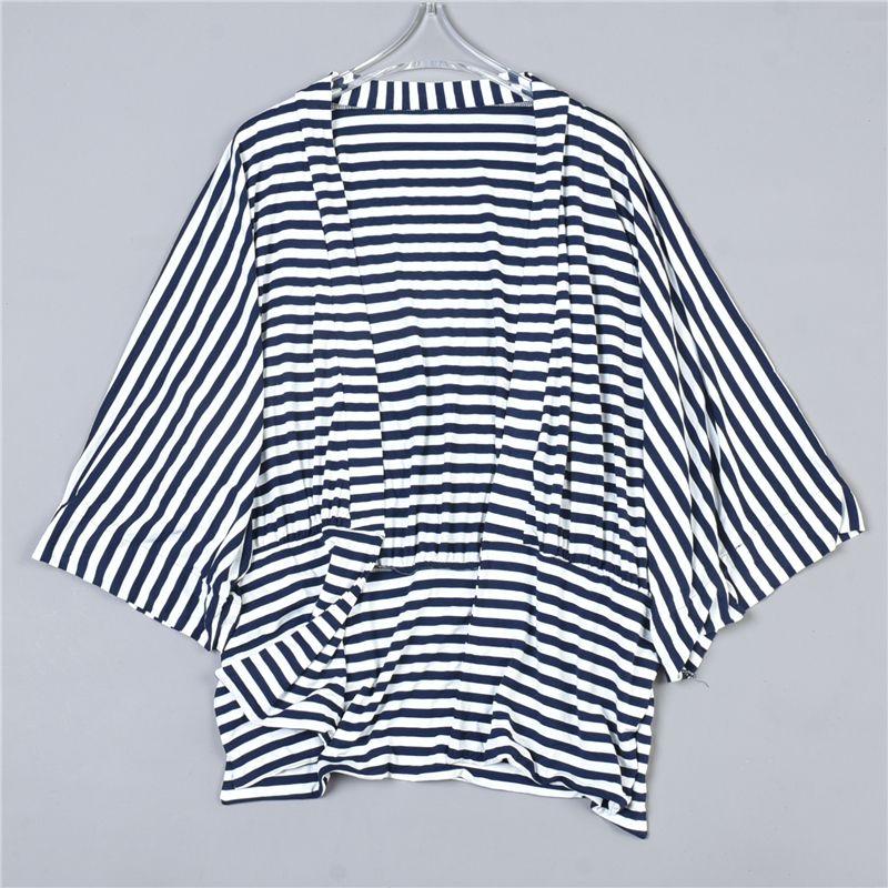 

Export Stripes Drop Shoulder Bat Flared Sleeve Cardigan Female 42l78380 Vertical Smooth Loose Casual Spring and Summer Inverness 1 blue and white strips All yards