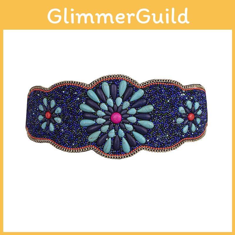 Bohemian Waist Beaded Belt With Firework Design And Elastic Closure For Festivals And Travel