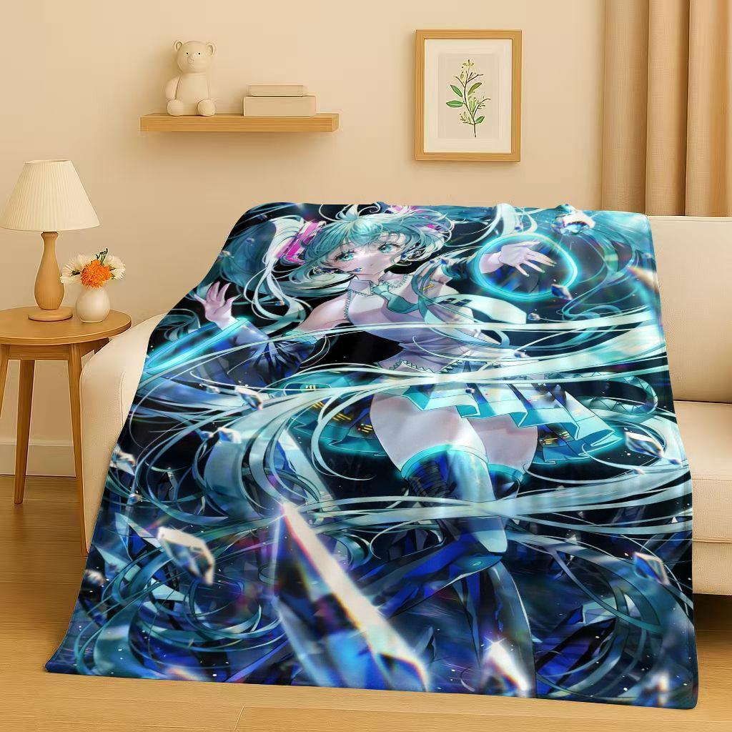 Manta de Franela Kawaii 3D de M MIKU, Dibujo Animado Musical para Niña, Manta de Felpa Ultra Suave y Cálida para Hogar, Dormitorio, Cama, Sofá, Regalo para Niños