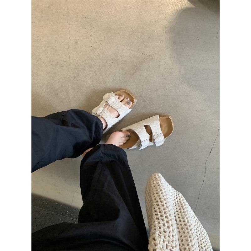 

~ Silver thick-soled women s summer outer wear lazy one-pedal flat-bottomed double-breasted casual slippers 40