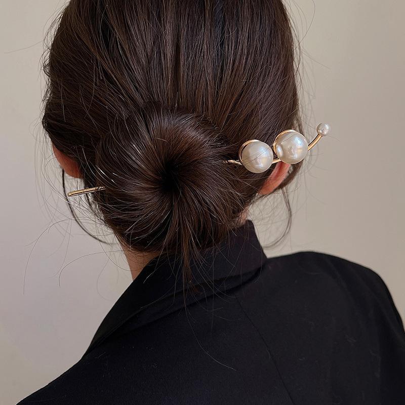 New Hairpin Hair Sticks Minimalist Big Pearl Trendy Punk Metal Hair Accessories Headwear Hairstyle for Women Jewelry H048