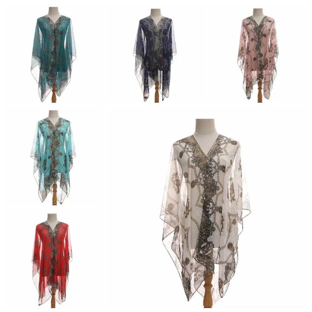 with Buckle Sunscreen Thin Large Scarf Breathable Seaside Vacation Cloak Neck Decoration