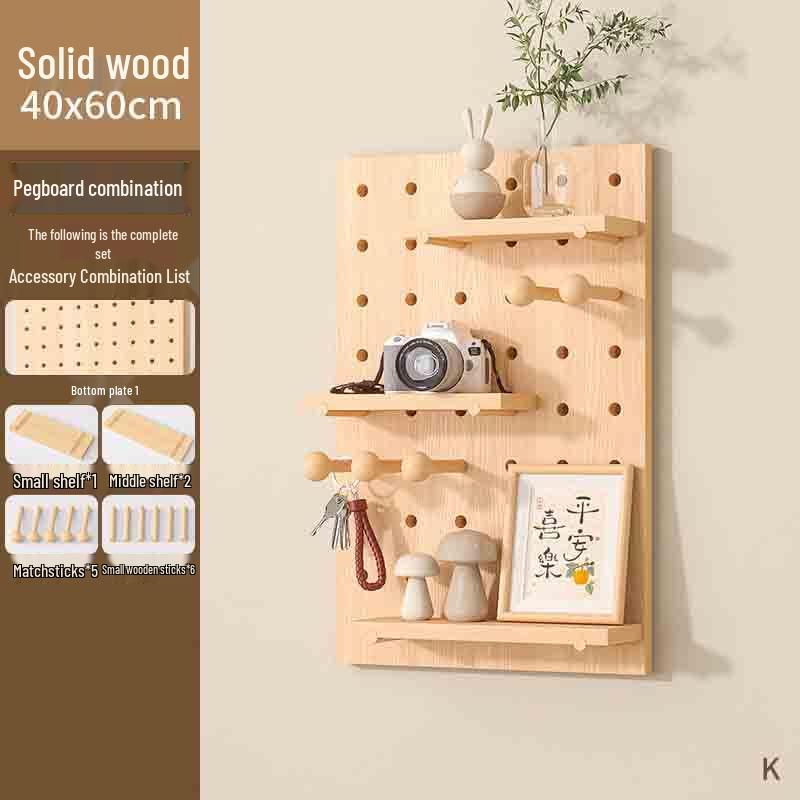 Solid Wood Nordic Wall Pegboard Shelf