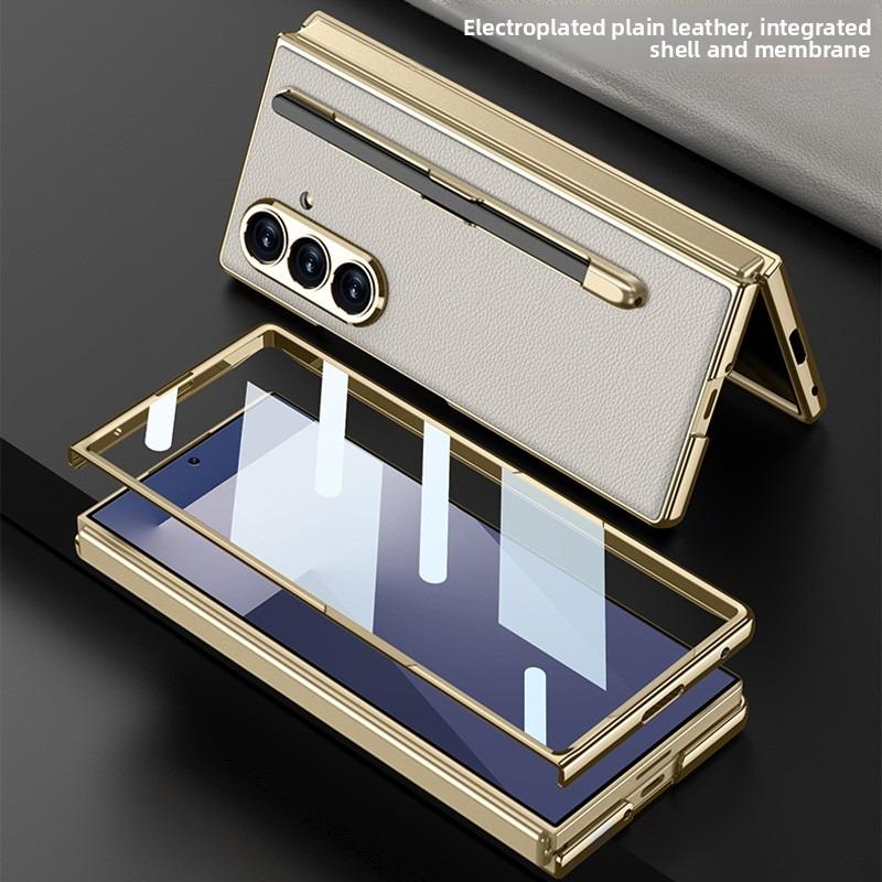 Zijde PU Leer Gehard Beschermfolie Penhouder met Pen Telefoonhoesje voor Samsung Galaxy Z Fold 7 Fold7 Scharnier Beschermhoes