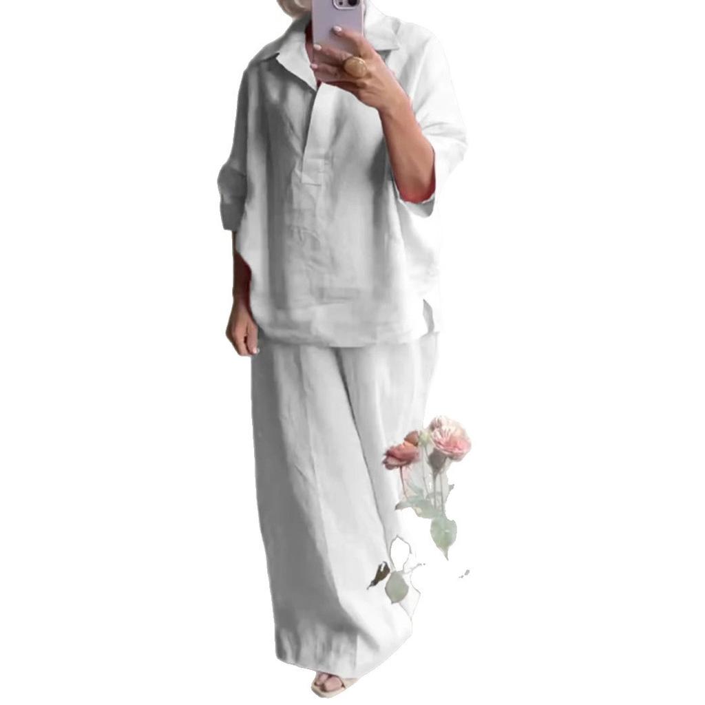 Autumn New Women's Two-piece Shirt Set Plus-size Shirt Set High-waisted Loose Trousers
