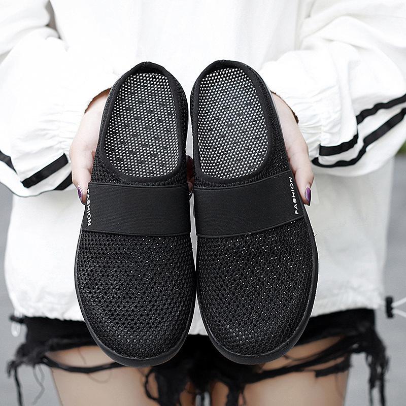 New One-pedal Lazy Shoes Women's Summer Breathable Fly-woven Bottom Shallow Mouth Shoes Women's Slippers Large Size Casual Shoes Women