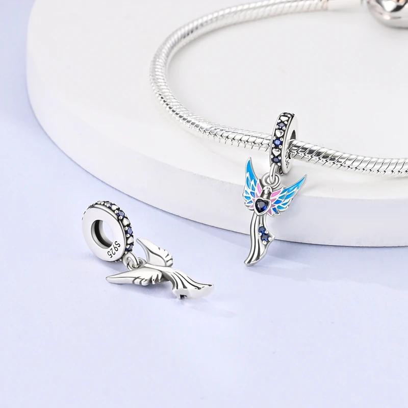 Charms Platablue Pink Angelic Heart-Shaped Beads Fit Originalbracelets Charms For Women Jewelry Diy Making Gifts