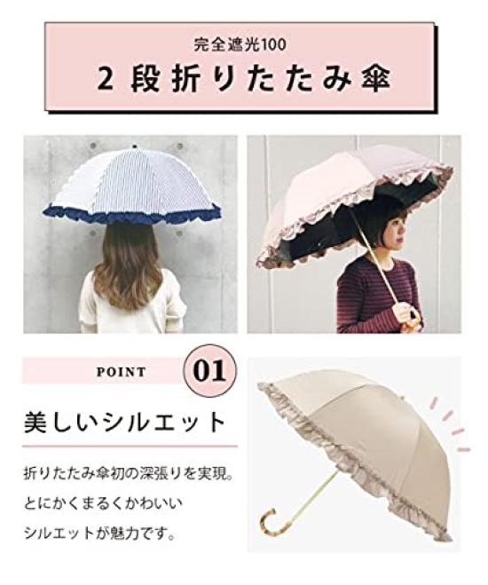 Pink Trick Folding UV Light Ruffle Gray Set Name Umbrella, Two-Tier, Foldable, Lightweight, Sun/Rain/Windproof, 50cm, Protection, 100% Blocking,