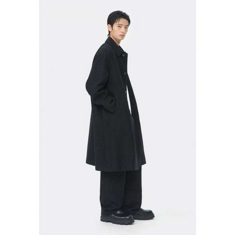 Customellow Loose Fit Gauze Texture Raglan Wool Linen Balmacaan Coat Black Cwcaa