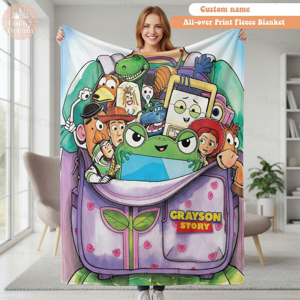 Custom Name Disney Toy Story Blanket, Personalized Toy Story 5 Blanket, Woody Buzz Lightyear Jessie Blanket, Toy Story 5 Gift for Boy, Girl