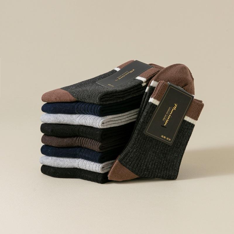 Socks Men'S Double-Needle Medium Tube Socks Thickened Thermal Casual Cotton Socks Do Not Fade Men'S Socks Zhuji