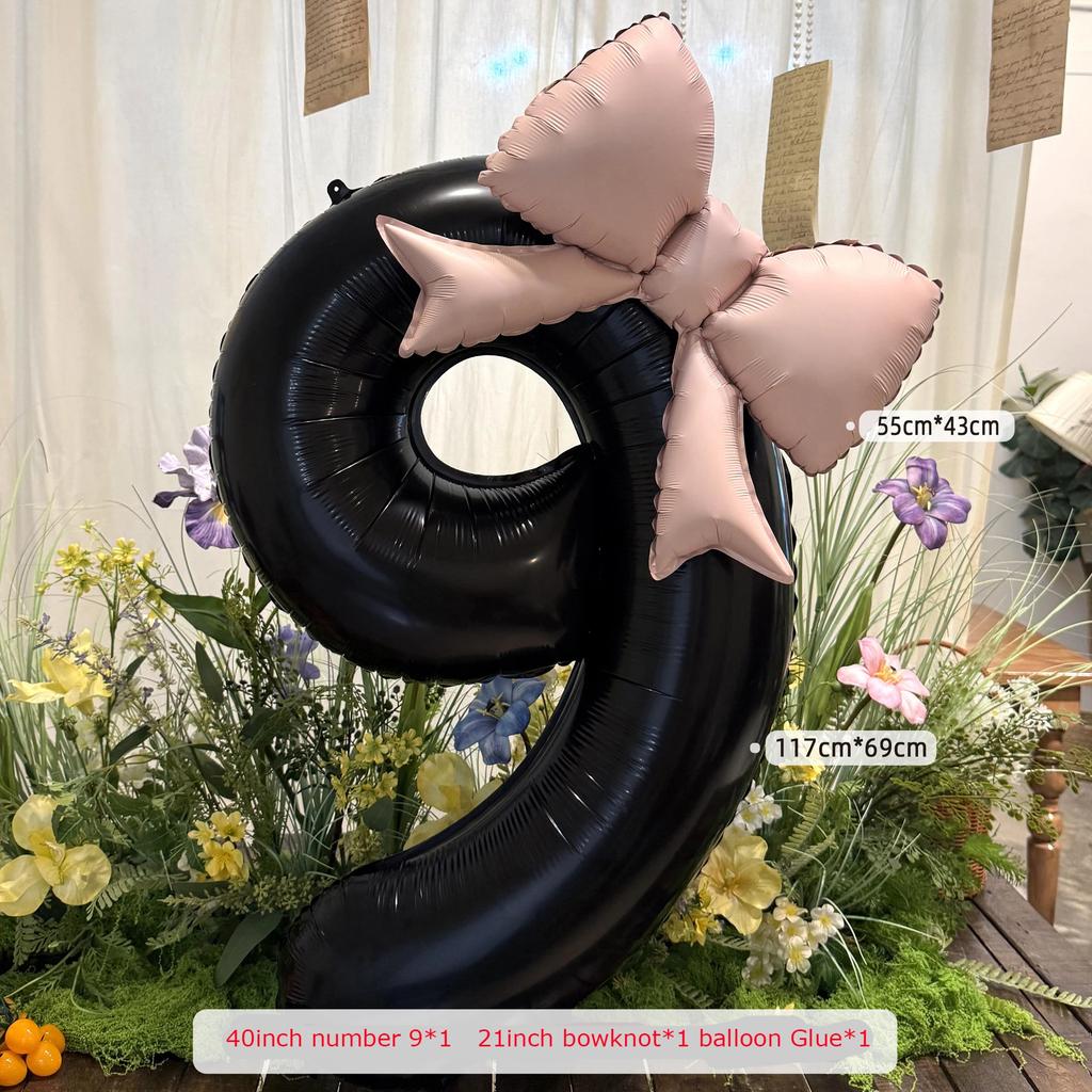2pcs 40inch Black Bowknot Number Foil Balloons Photo Props Wedding Birthday Party Decorations Anniversary Decoration Number 0123