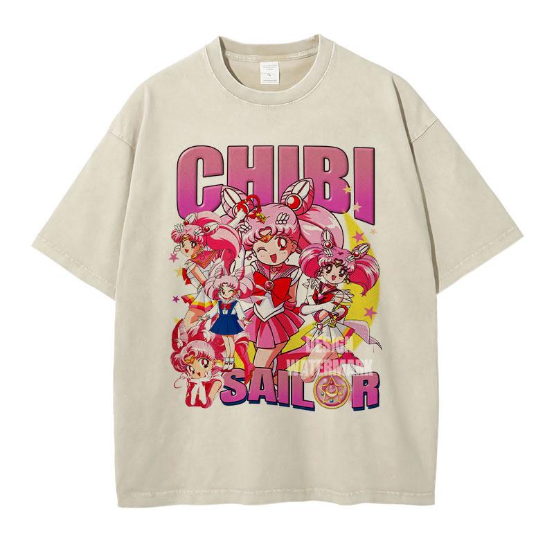 Tsukino Usagi T Shirts Vintage Washed Anime SSailor MMoon Oversized Tshirts Manga Chibiusa Short Sleeve Girl Tops Tees Women
