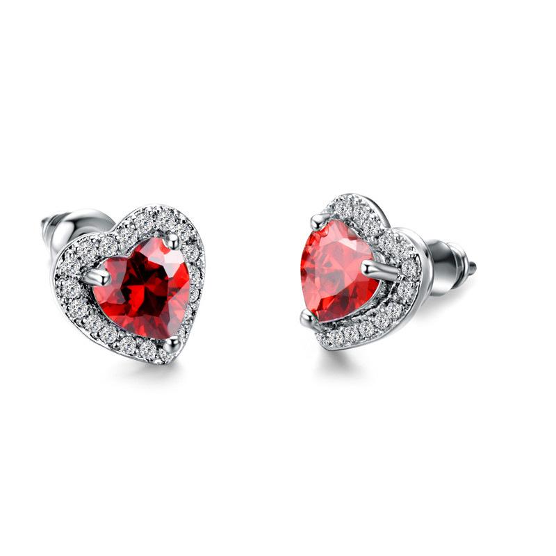 Multicolor Heart Shaped Halo Stud Earrings Rainbow Faceted Center Stone Border Ear Studs for Women Love Themed Daily Jewelry