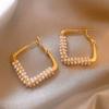 New French Style Square Gold Color Large Hoop Earrings for Women Fashion Design Temperament Pearls Earrings Wedding Jewelry Gift