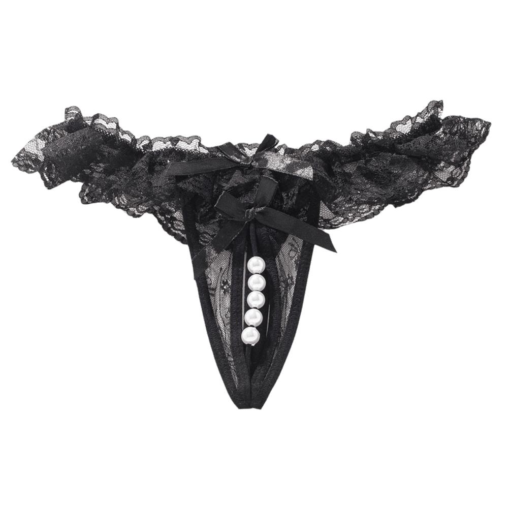 Mesh Hollow Lace Pearl Panties Low Waist See-through Thong Fashion Underwear for Women  Gifts