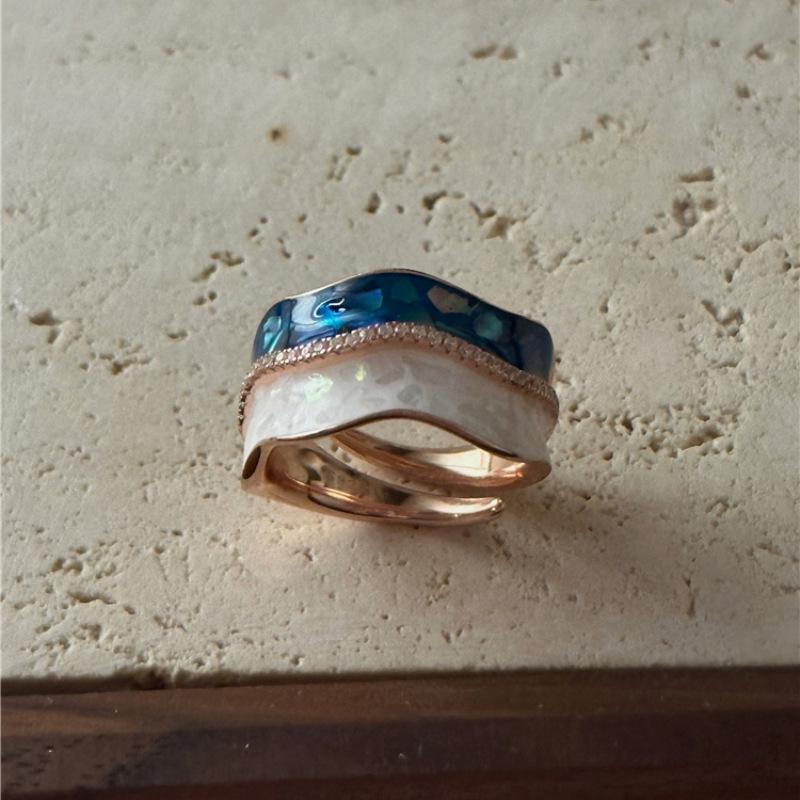 Gold Elegant Rose Shell Pattern Adjustable Ring For Women Fashionable Design Chic