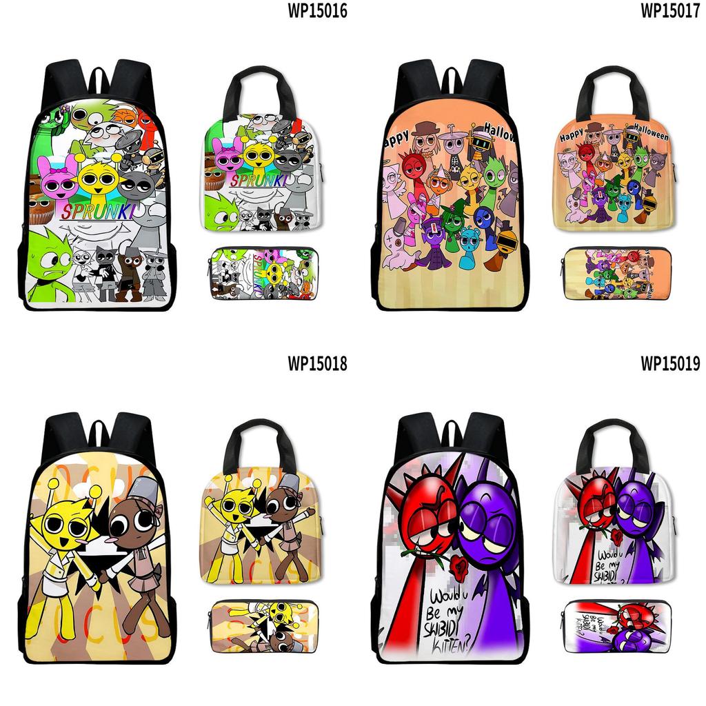 Sprunki 3d Game Rhythm Backpack Lunch Bag And Pencil Case For Elementary School Students