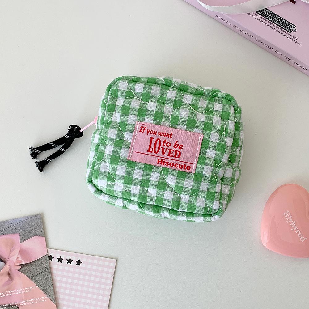 Korean Girl Plaid Makeup Bag Key Lipstick Card Bags Student Sanitary Napkin Bag Quilted Cosmetic Bag Coin Purse Travel Organizer