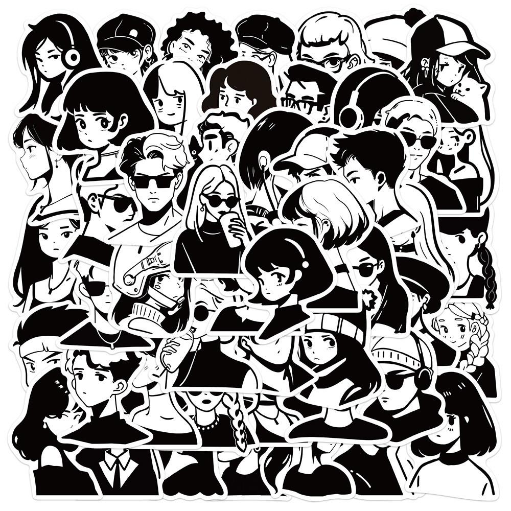 50-Piece Minimalist Simple Character Stickers - Waterproof DIY Decor for Luggage, Journals, Phone Cases, Backpack & Water Bottle