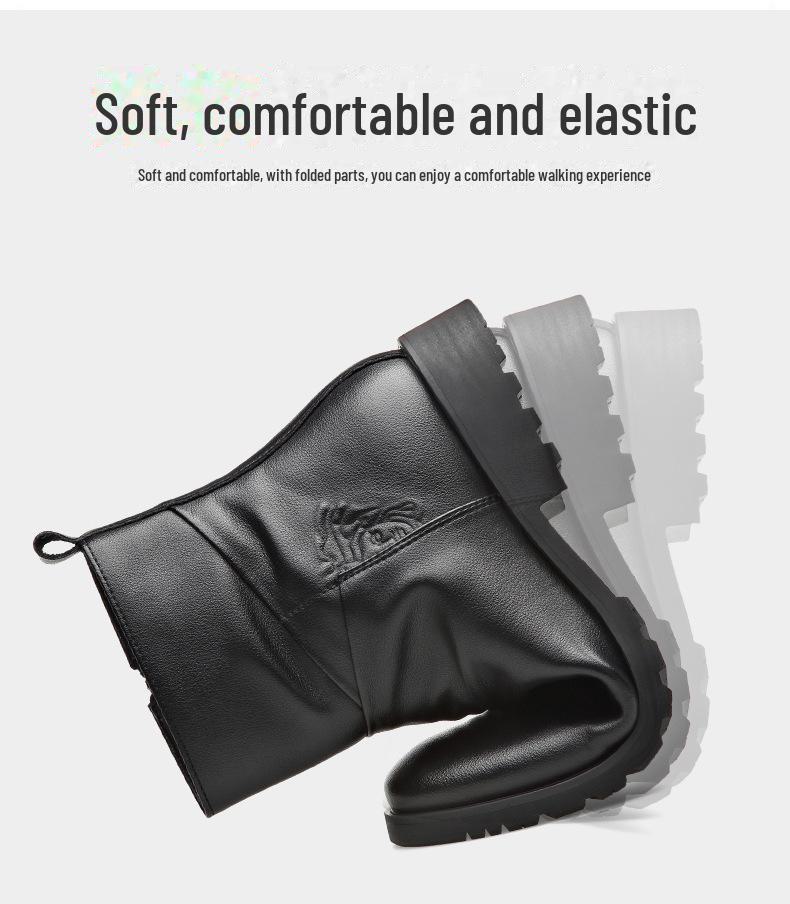 Men's Winter Casual Mid-High Martin Boots: Soft Leather, Comfortable, Fashionable, Side Zipper, Plus Velvet.