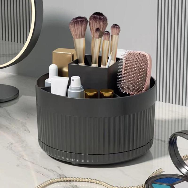 

1 держатель для кистей для макияжа, коробка для хранения, 360° вращающаяся коробка для хранения кистей для макияжа, стакан для кистей для макияжа с 5 отделениями, подходит для косметики, ручек чёрный
