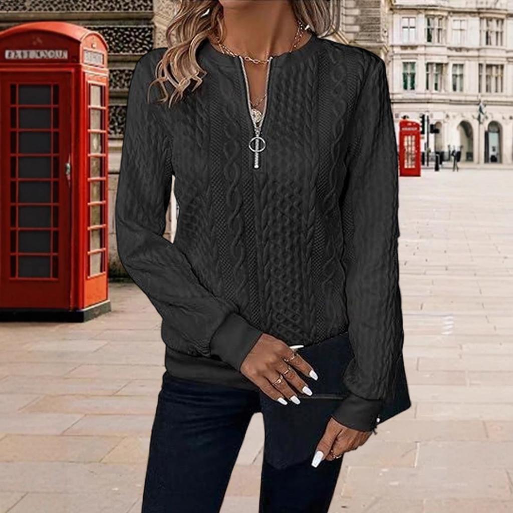 women's Cable Knit Textured Half Zip Long Sleeve Sweatshirt Casual Loose Fit Pullover Top