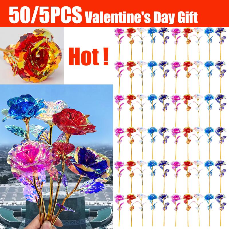 50/50 Stück Künstliche Simulations-Rose Blume Goldfolien-Rose Blume Galaxy Rose Geschenk für Muttertag Valentinstag Geburtstagsgeschenke