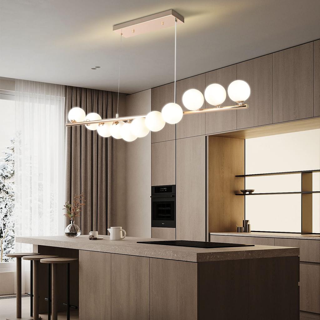 Oruga - 120cm Hanging Lamp Above the Table, for the Dining Room, Gold, Milky Sphere