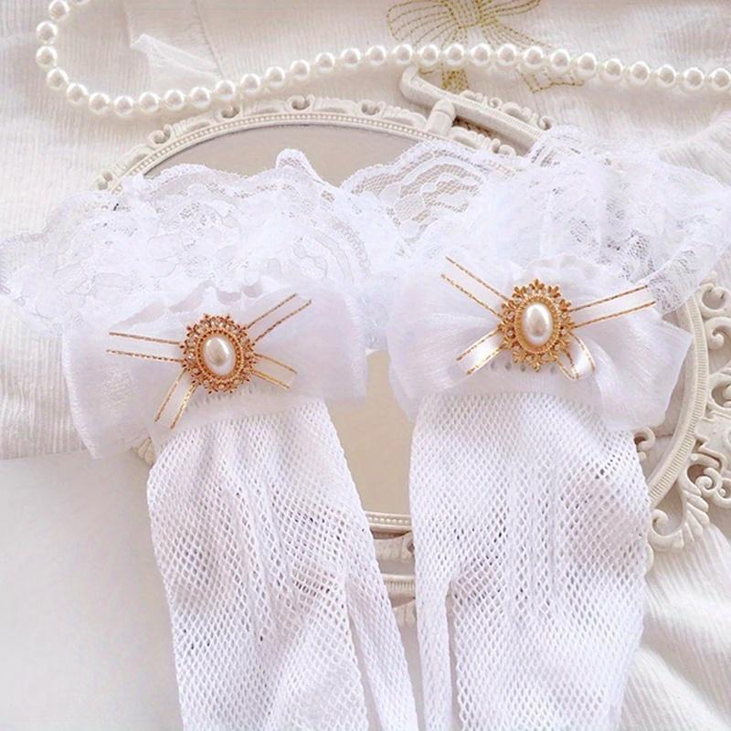 Lolita Mesh Bow Flower Lace Gloves Black White Lace Gloves Lolita Lace Sleeves Cosplay Jewelry