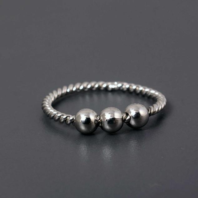 silver brass Silver 3 Bead Ring, Minimalist Fidget Ring, Handmade Anxiety Stress Relief Jewelry, Unisex Everyday Beaded Ring