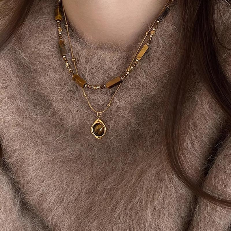Sun Star Zircon Necklace For Women Vintage Leather Necklace Double Layered Pendant Chain Choker  Jewelry