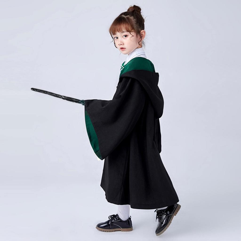 Formemory Halloween Costume Complete Includes and Magic Wand and Lights Unisex Cosplay Magic Wand Size Set, 4-Piece Set, Green, Robe, Necktie, Scarf,