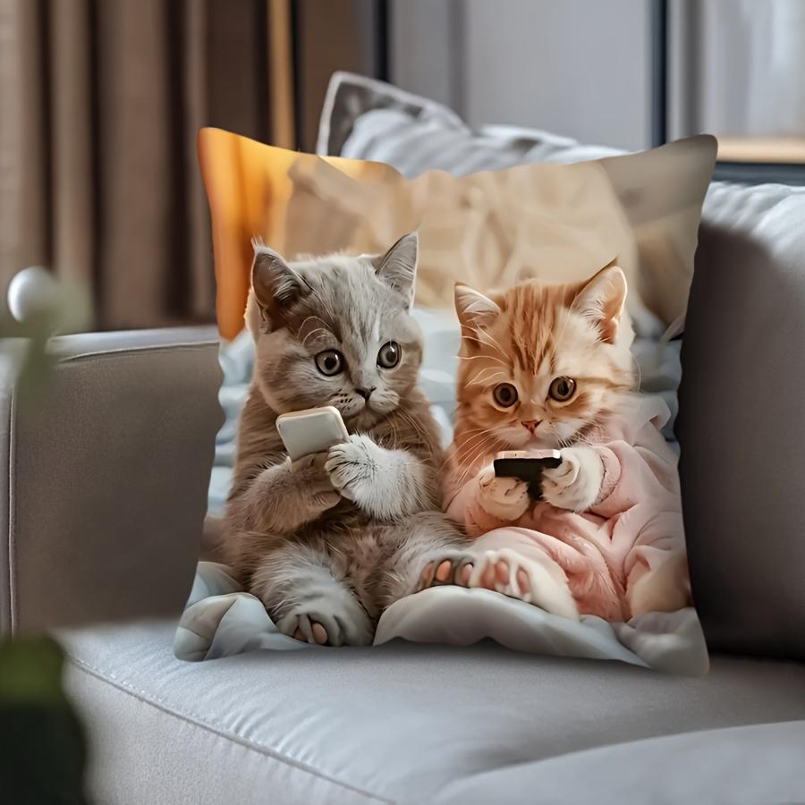 1 Stück Niedliche Cartoon Katze Kissen Kissenbezug Einfach Bedruckt Dekokissenhülle Kreative Heim Sofa Deko Geschenk für Katzenliebhaber