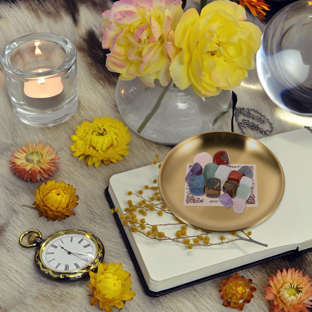 Stainless Steel Decorative Tray Polished Flat Bowl Round Metal Jewelry Tray Altar Ritual Plate Prayer Offering Ring Trinket