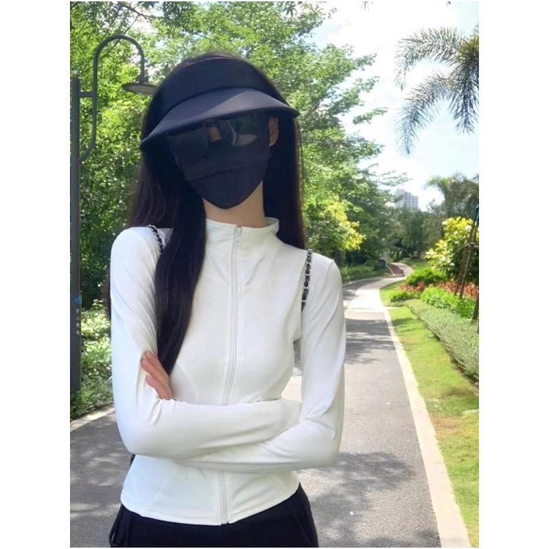 Women's Black Ice Silk Slim-Fit Stand-Collar UV Protection Yoga Top