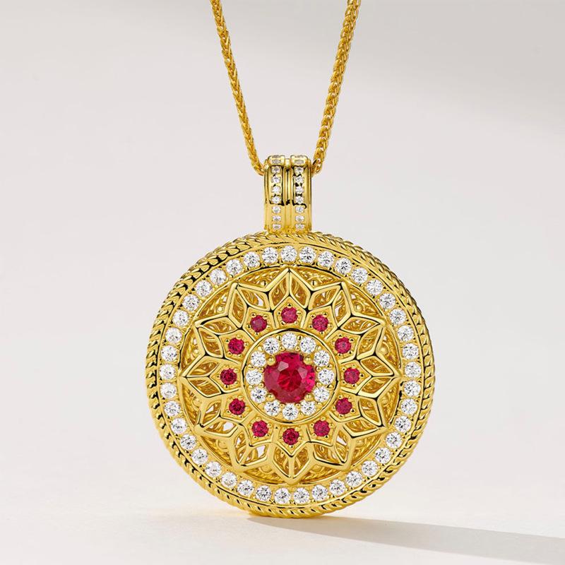 Retro Luxus Ausgestanzt Exquisite Rosettenfenster Rubin Einseitig Diamant Halskette Neu Im Kreis Kragenkette Hochzeits Schmuck