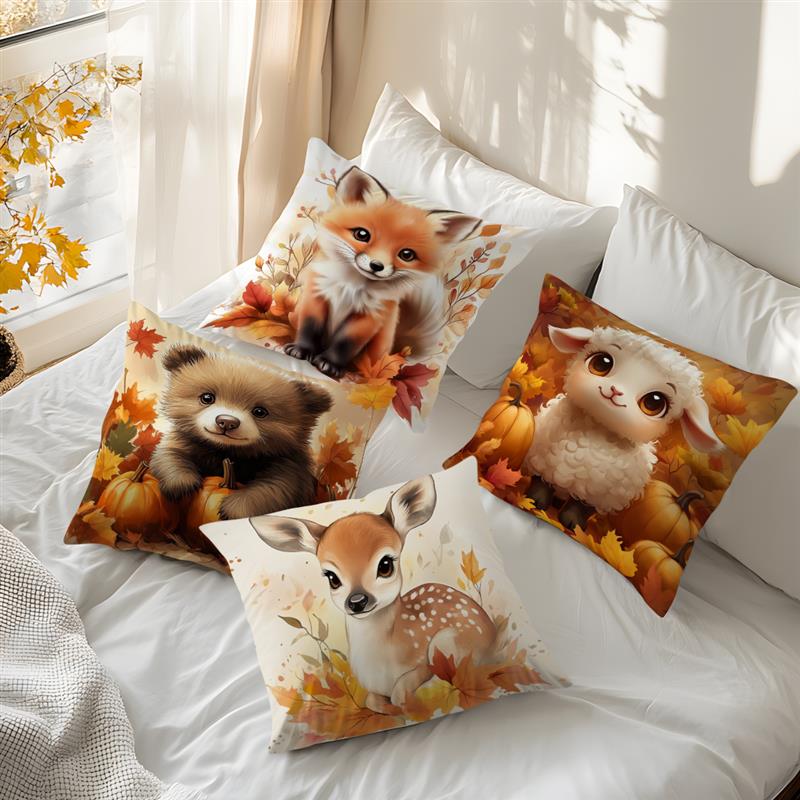 Home Decor Cute Autumn Animals Pillow Covers for Home Pattern Cushion Cover Suitable for Sofa Bedroom Car Pillow Cover