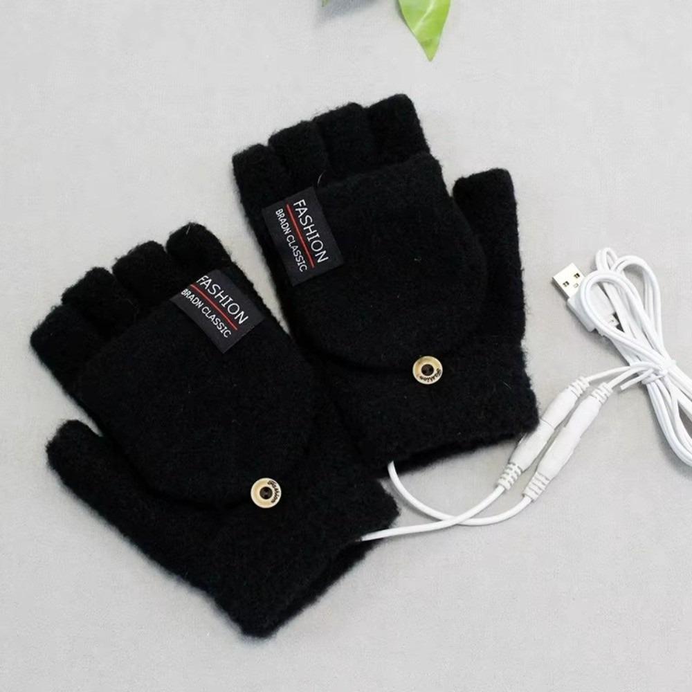Unisex USB Electric Heating Gloves Knitted Flip Cover Winter Heated Gloves Keep Warm Touch Screen Hands Warmer Outdoor