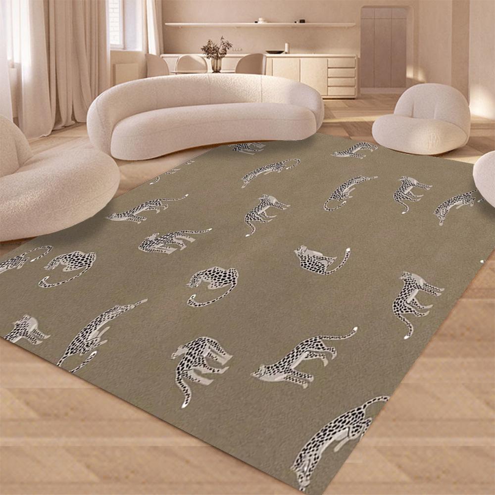 Leopard Print Light Luxury Rug for Living Room Deco Flannel Carpet Ins Style Large Area Floor Mat Bedroom Bedside Soft Floor Mat