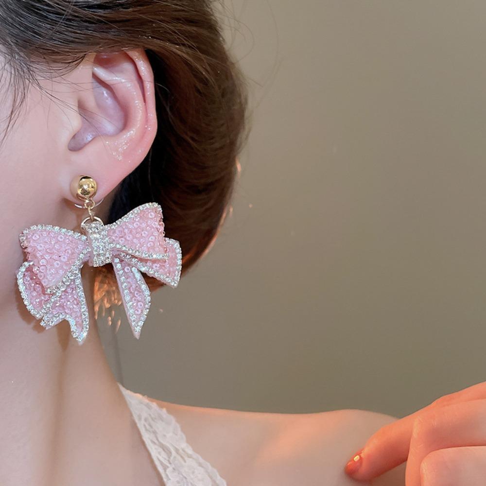 

Ear Jewelry Crystal Bow Earrings Light Luxury Bowknot Dangle Earrings Sweet Stud Earrings Gifts рожевий