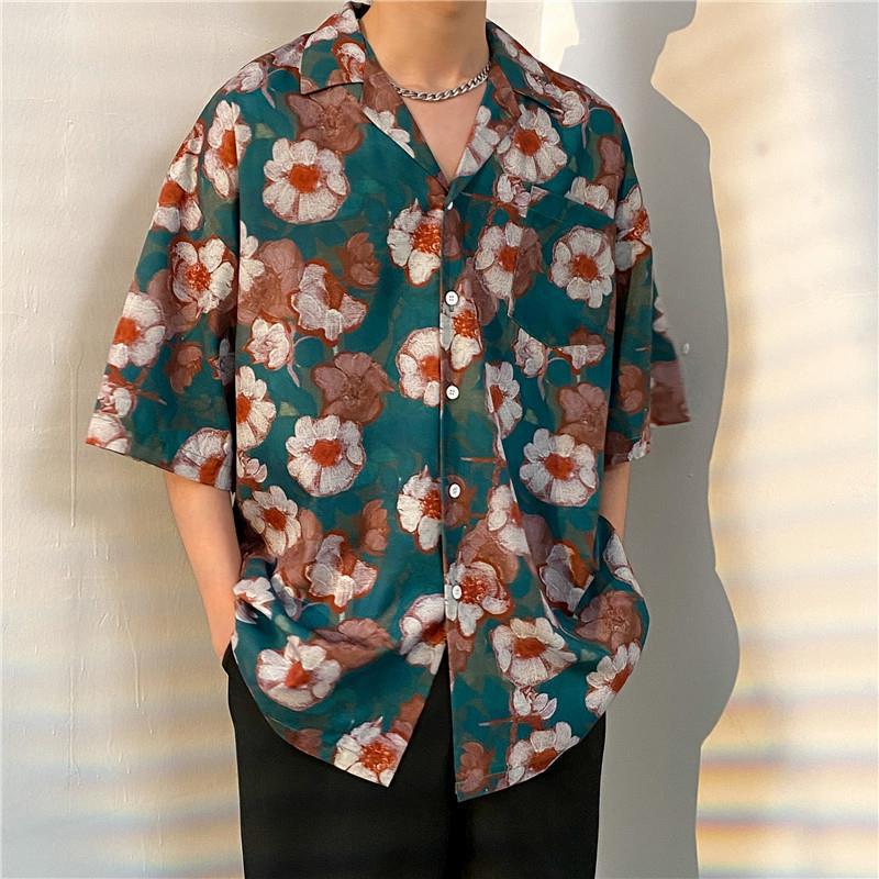 2026 Large Retro Cuban Collar Men's Ice Silk Short Sleeve Shirt