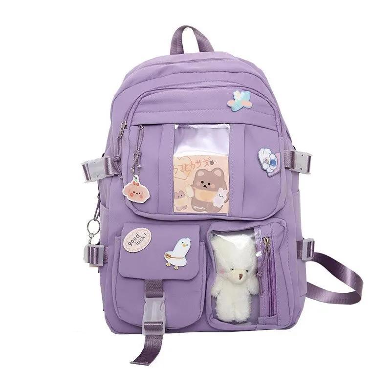 Students Backpack Large Capacity Grils Schoolbag Cartoon Korean Backpack Soild Color Travel