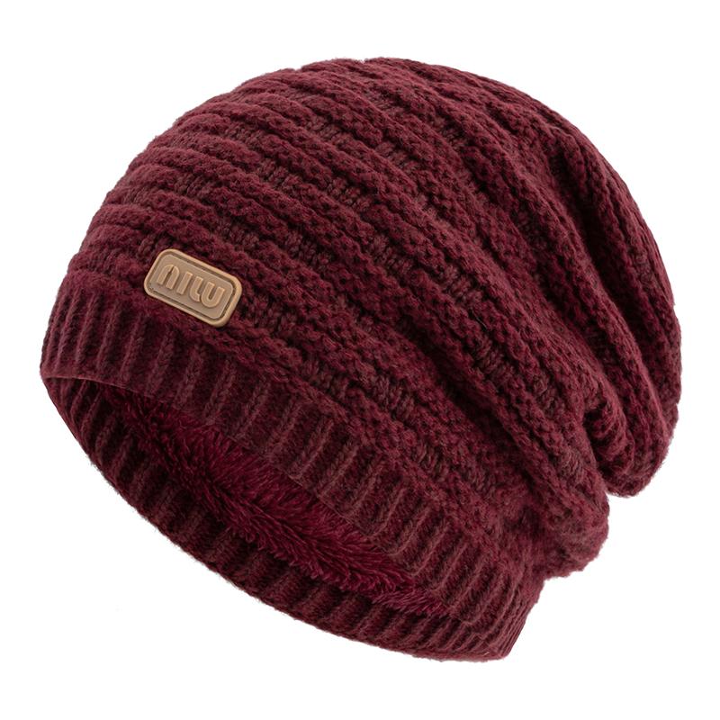 New Style Unisex NIU Letter Slouchy Winter Hats Fur Lined For Men Women Warm Beanie Cap Casual Decor Winter Knitted Hats