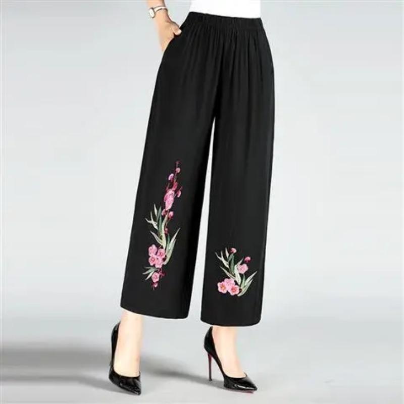 WTEMPO Women Ankle-Length Pants Ruffle Skirt-like Wide-leg Pants Female Loose High Waist  Trousers Cool and Breathablejavascript: