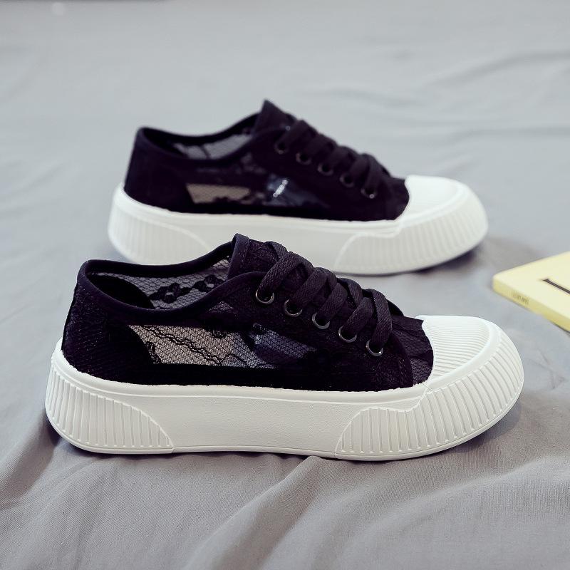 

Модная женская обувь 2025 Лето Новые кружевные сетчатые дышащие парусиновые туфли Модный тренд Мягкая подошва Дышащая повседневная обувь Женская 40 чёрный