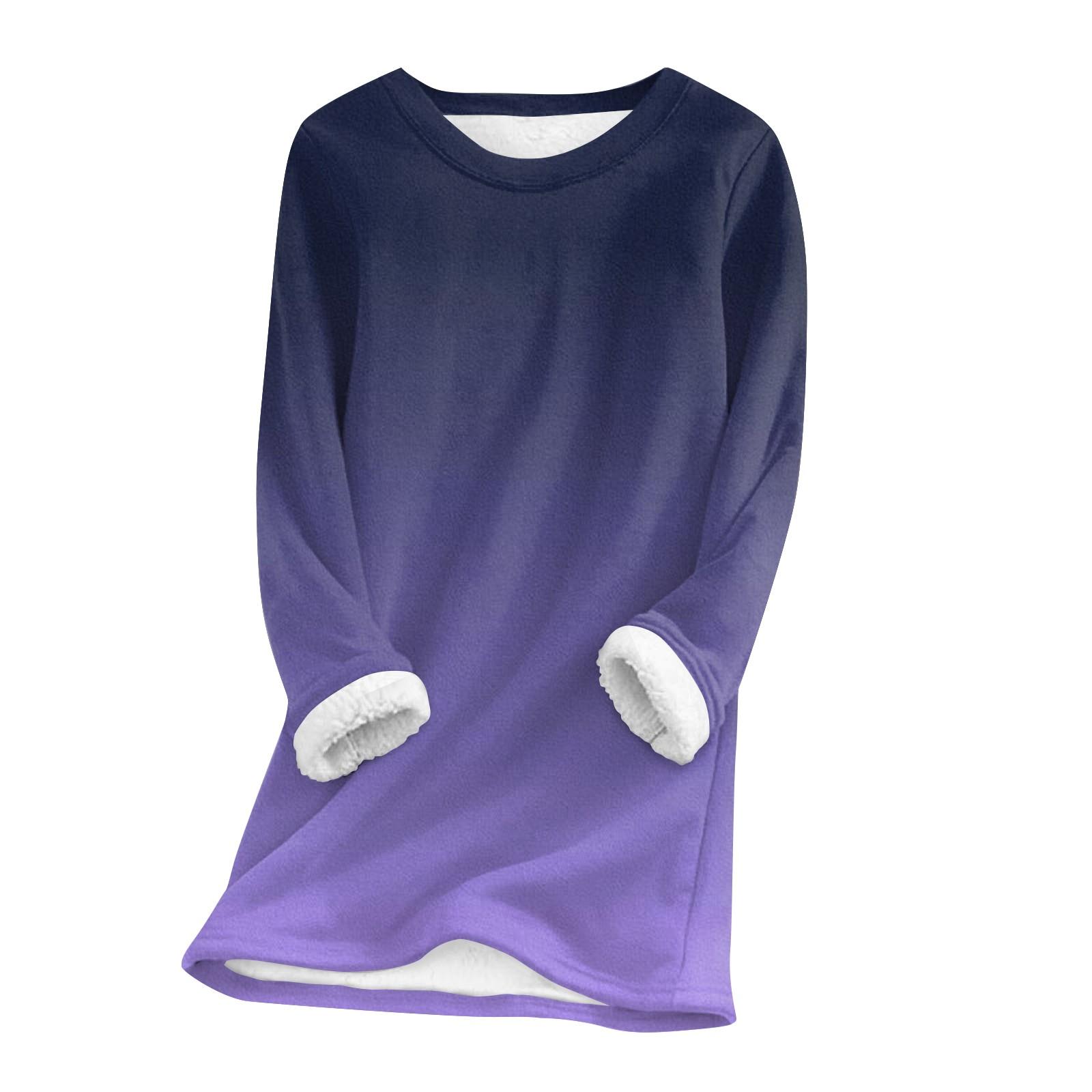 

Женский топ с круглым вырезом и принтом из утолщенного плюша и кашемира, теплый длинный топ XL темно-фиолетового